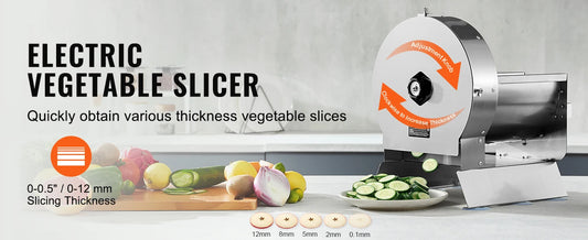 SucceBuy Electric Vegetable Slicer 0-12mm Thickness Adjustable Commercial Slicer Machine Stainless Steel Food Cutter Machine